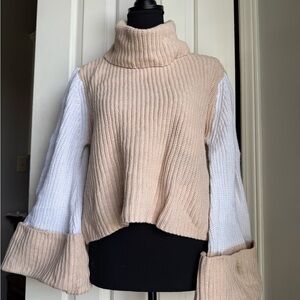 Sugarlips Beige and White Cowl Neck Sweater